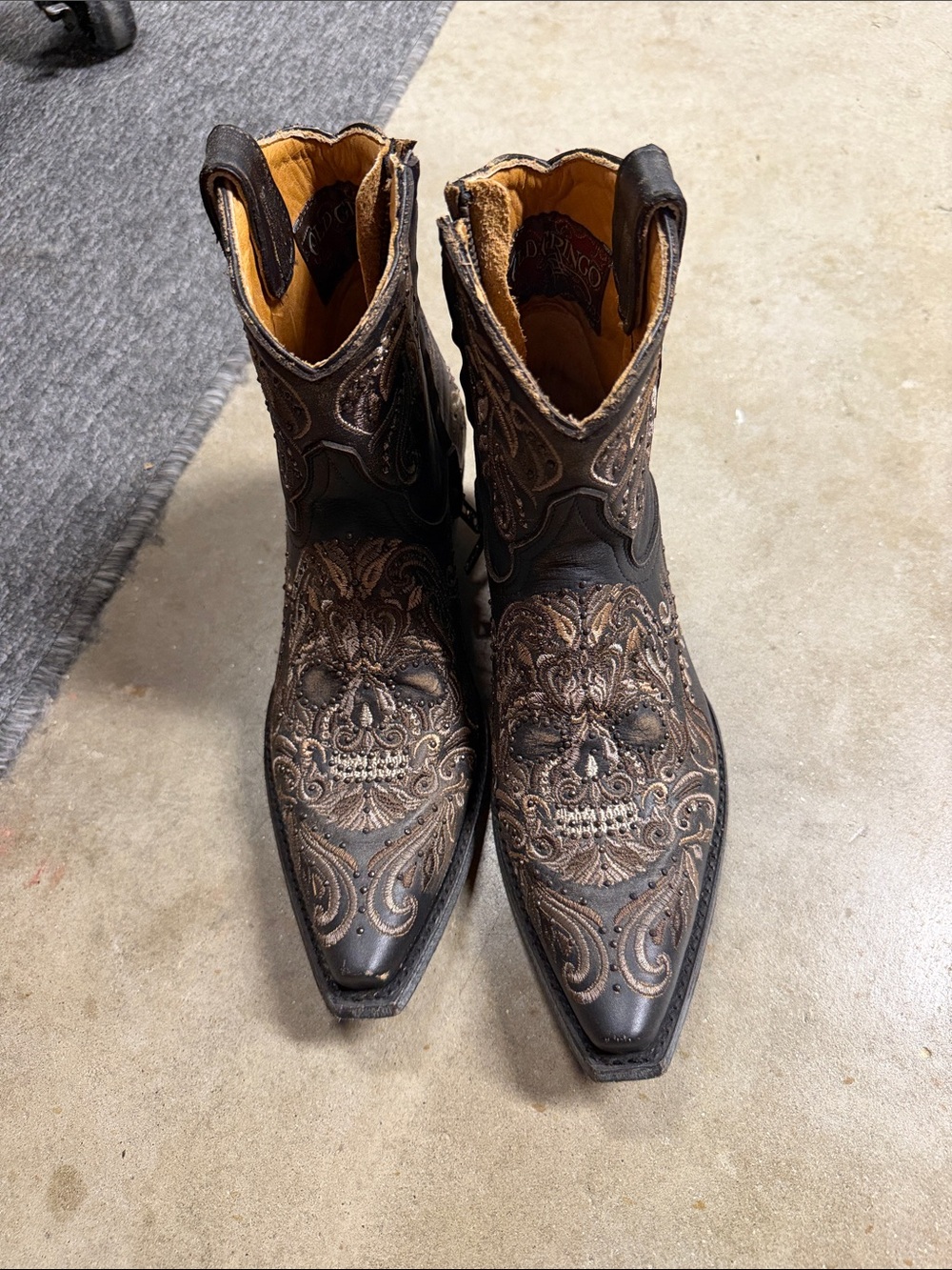 Old Gringo Black Leather Western Boots with Brown Embroidery and Studs